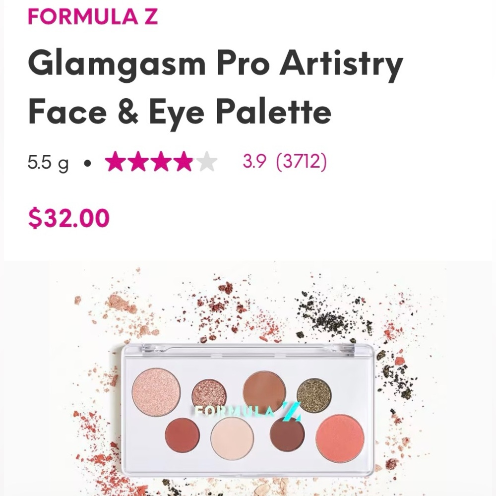 Glamgasm Formula Z Pro Artistry Face & Eye Palette 6 Eyeshadow Blush Highlighter
